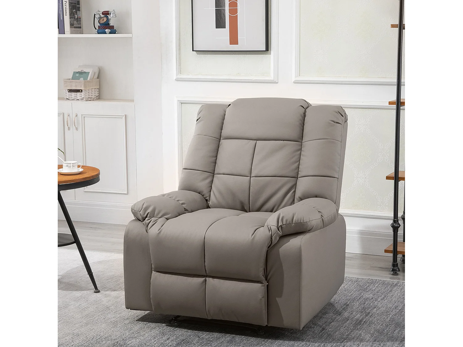 Fauteuil luxe de relaxation et massage inclinaison dossier repose-pied réglable revêtement synthétique gris
