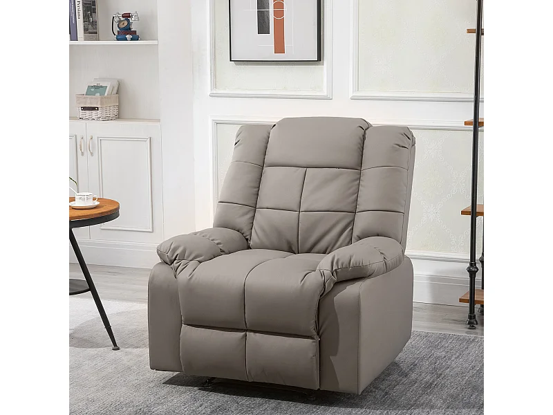 Fauteuil luxe de relaxation et massage inclinaison dossier repose-pied réglable revêtement synthétique gris