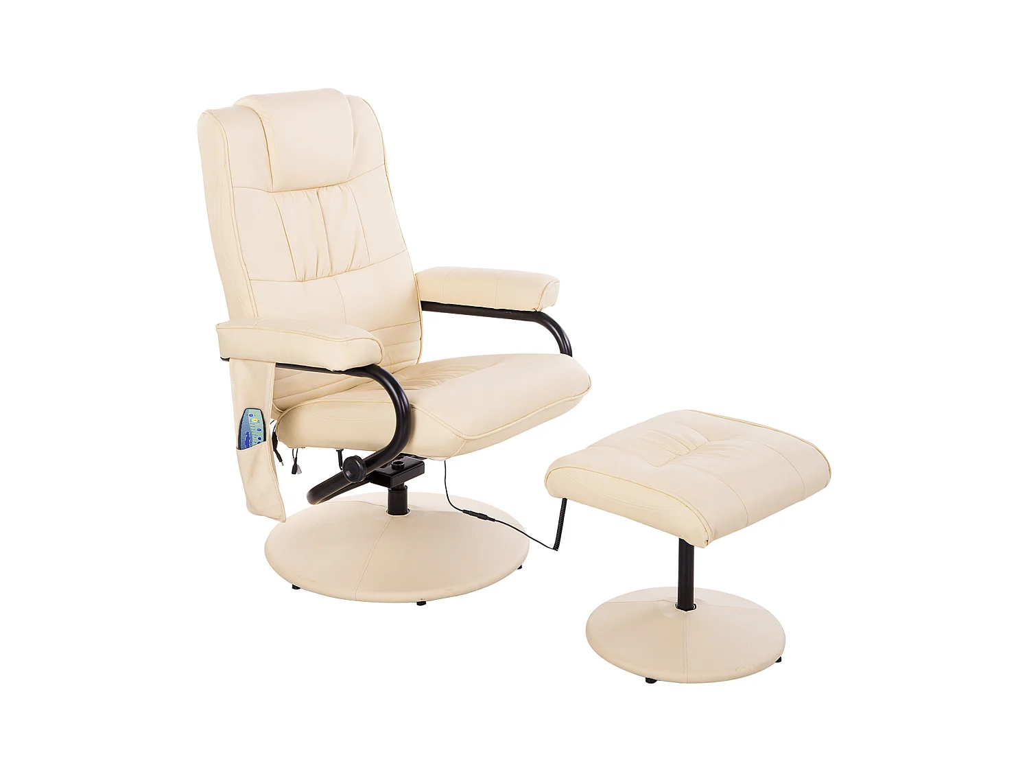 Fauteuil de massage et relaxation électrique pivotant inclinable avec repose-pied revêtement synthétique beige