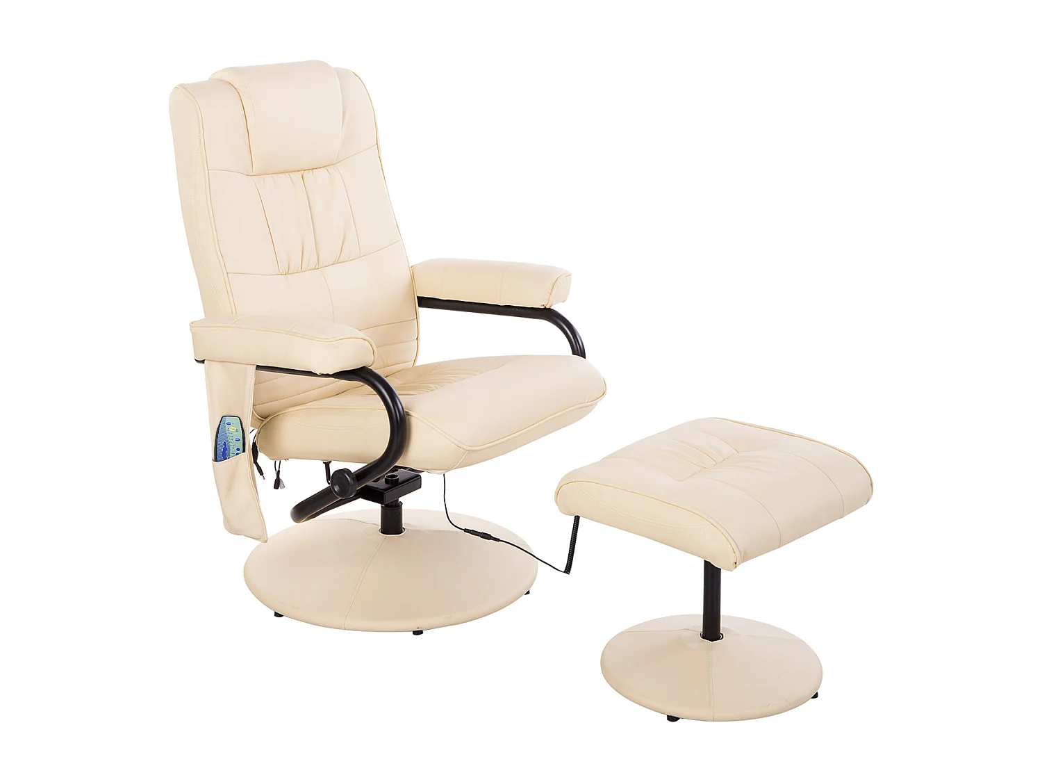 Fauteuil de massage et relaxation électrique pivotant inclinable avec repose-pied revêtement synthétique beige