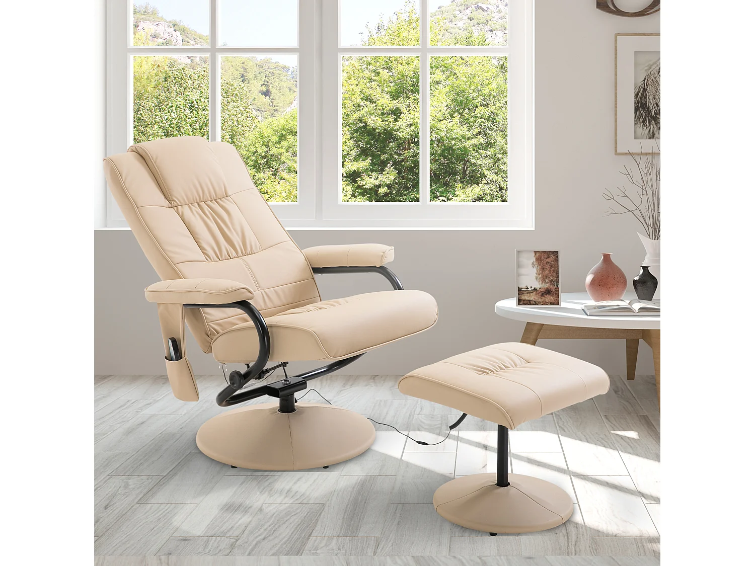 Fauteuil de massage vibration electrique relaxation avec chauffage beige