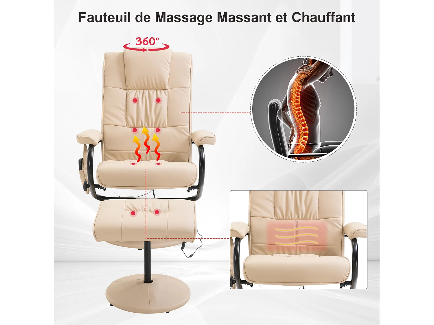 Fauteuil de massage vibration electrique relaxation avec chauffage beige