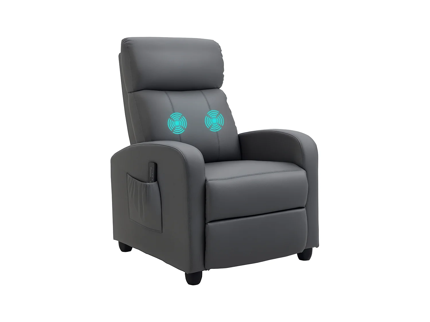 Fauteuil de relaxation et massage inclinaison dossier repose-pied réglable revêtement synthétique gris
