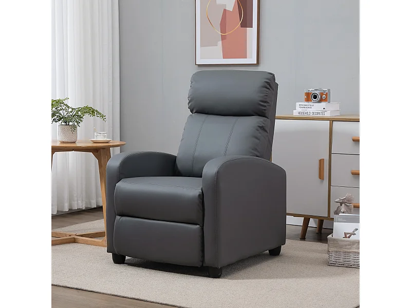 Fauteuil de relaxation et massage inclinaison dossier repose-pied réglable revêtement synthétique gris