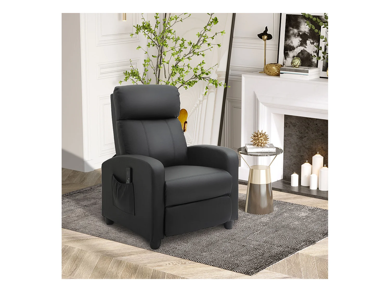 Fauteuil de relaxation et massage inclinaison dossier repose-pied réglable revêtement synthétique noir