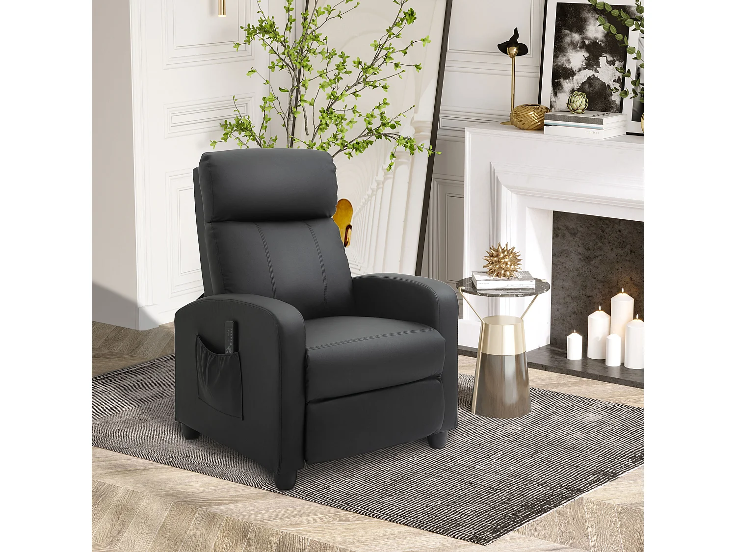 Fauteuil de relaxation et massage inclinaison dossier repose-pied réglable revêtement synthétique noir