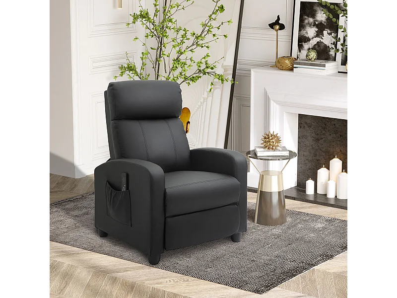 Fauteuil de relaxation et massage inclinaison dossier repose-pied réglable revêtement synthétique noir