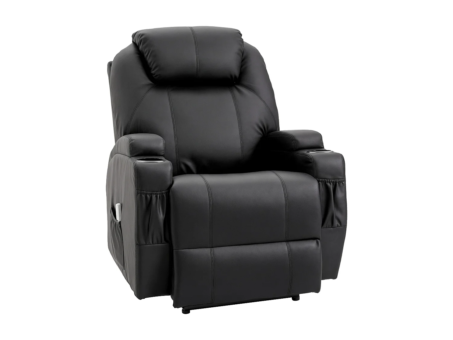 Fauteuil luxe de relaxation et massage inclinaison dossier repose-pied électrique revêtement synthétique noir