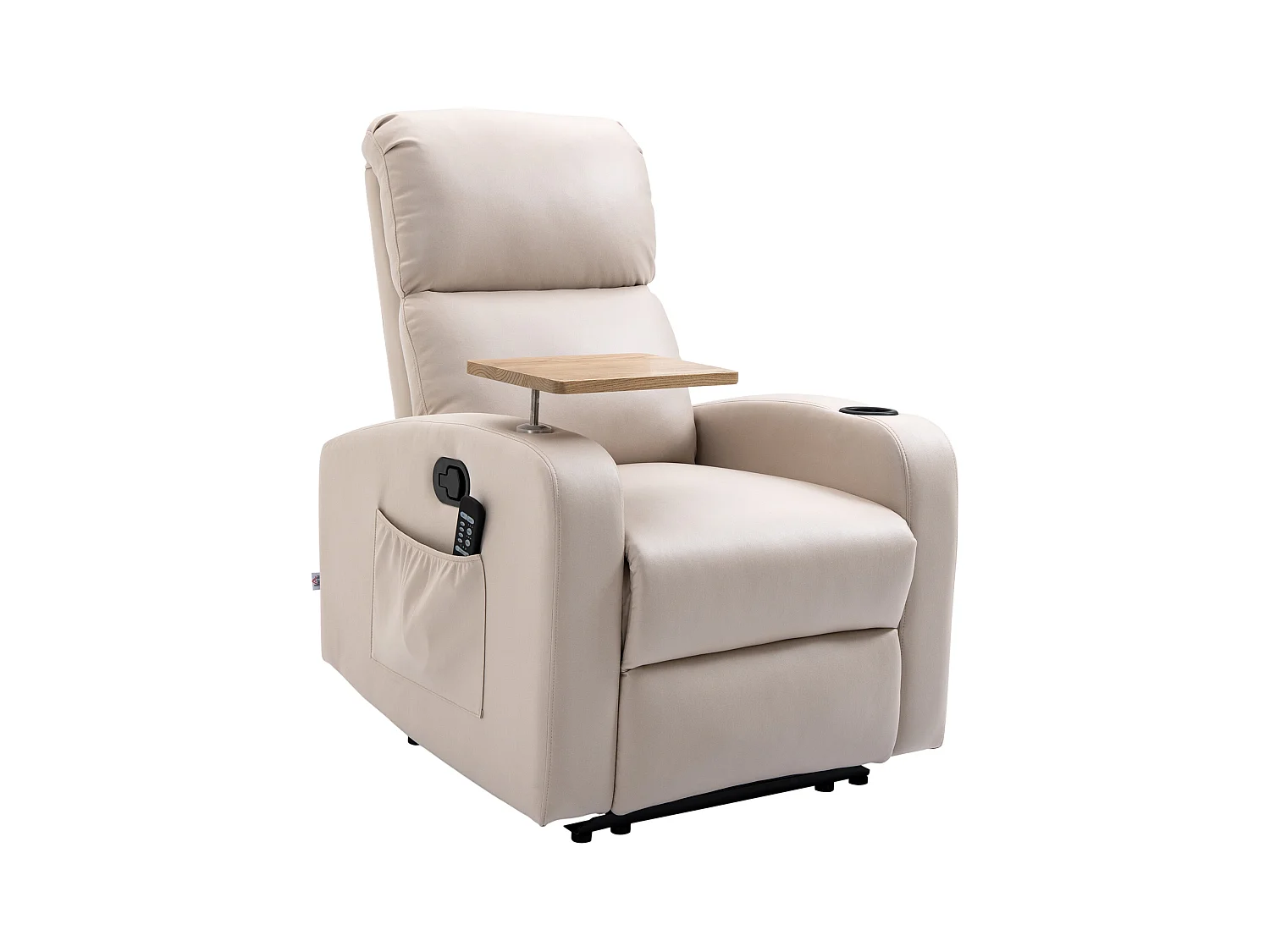 Fauteuil de massage inclinable avec repose-pied télécommande revêtement synthétique tissu beige