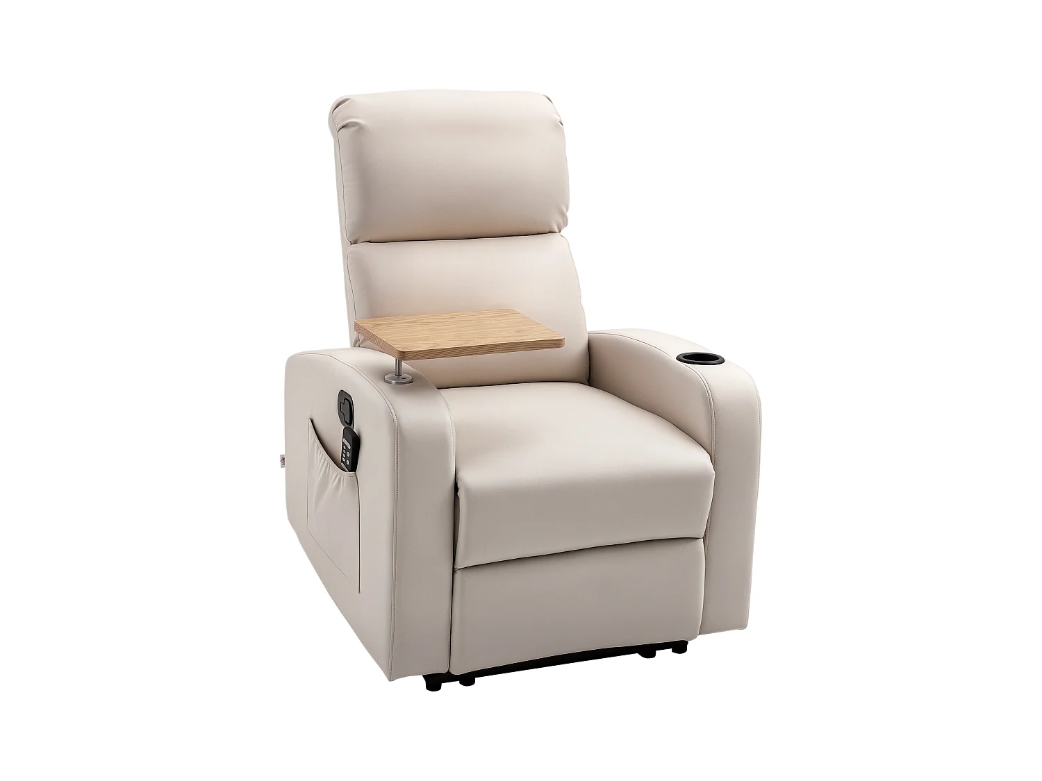 Fauteuil de massage inclinable avec repose-pied télécommande revêtement synthétique tissu beige
