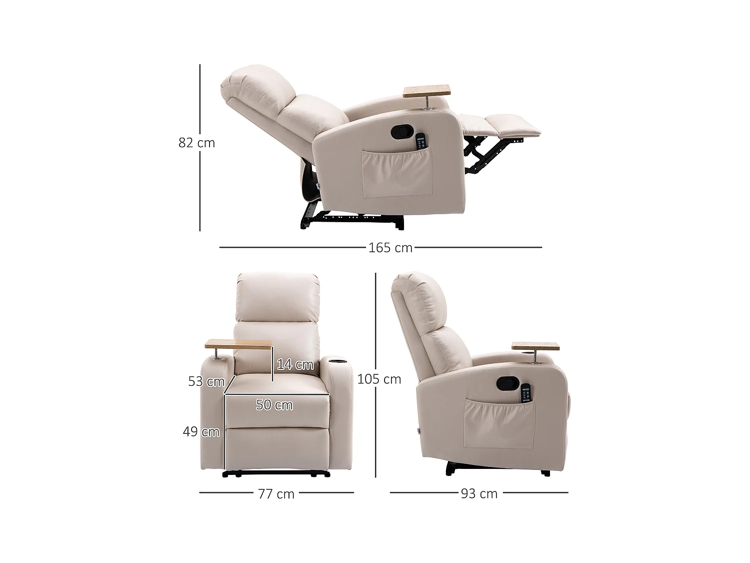 Fauteuil de massage inclinable avec repose-pied télécommande revêtement synthétique tissu beige
