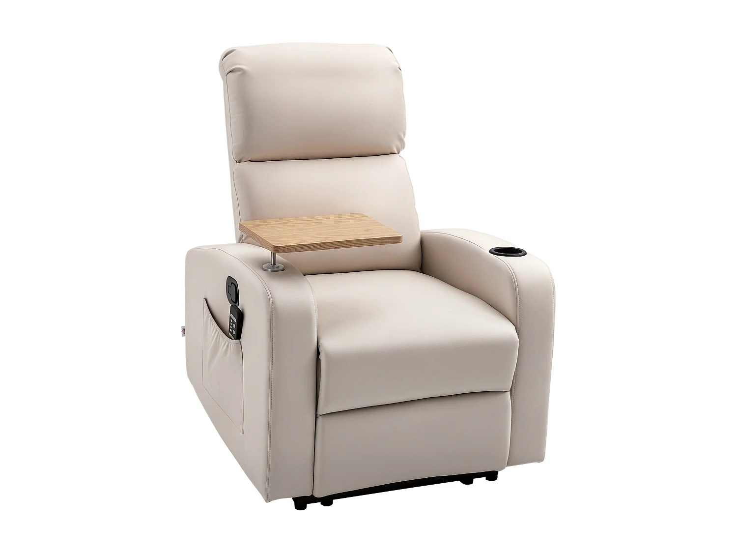 Fauteuil de massage inclinable avec repose-pied télécommande revêtement synthétique tissu beige