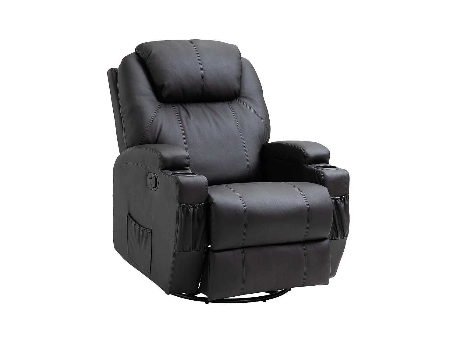 Fauteuil luxe de relaxation et massage inclinaison dossier repose-pied réglable revêtement synthétique noir