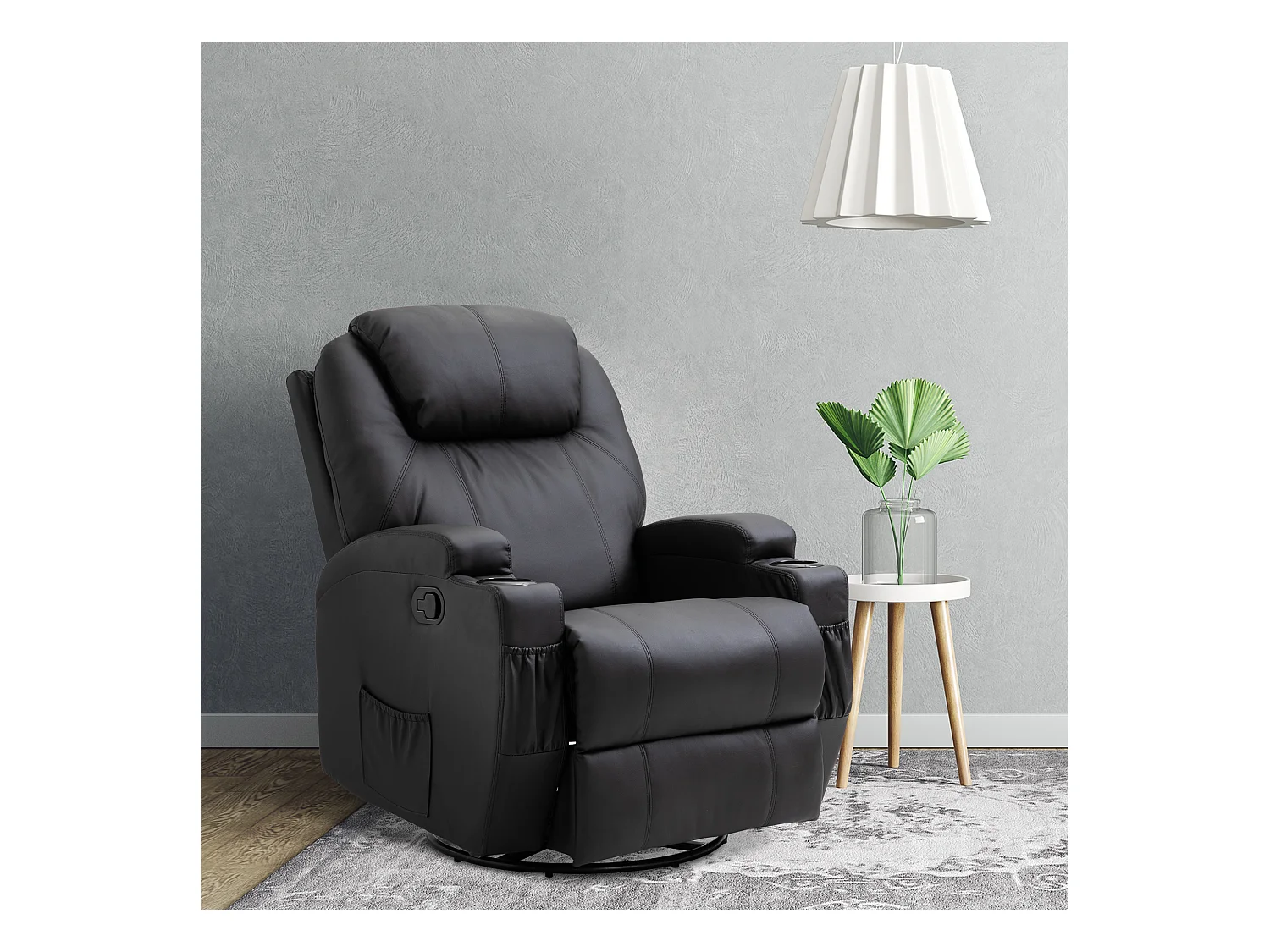 Fauteuil luxe de relaxation et massage inclinaison dossier repose-pied réglable revêtement synthétique noir
