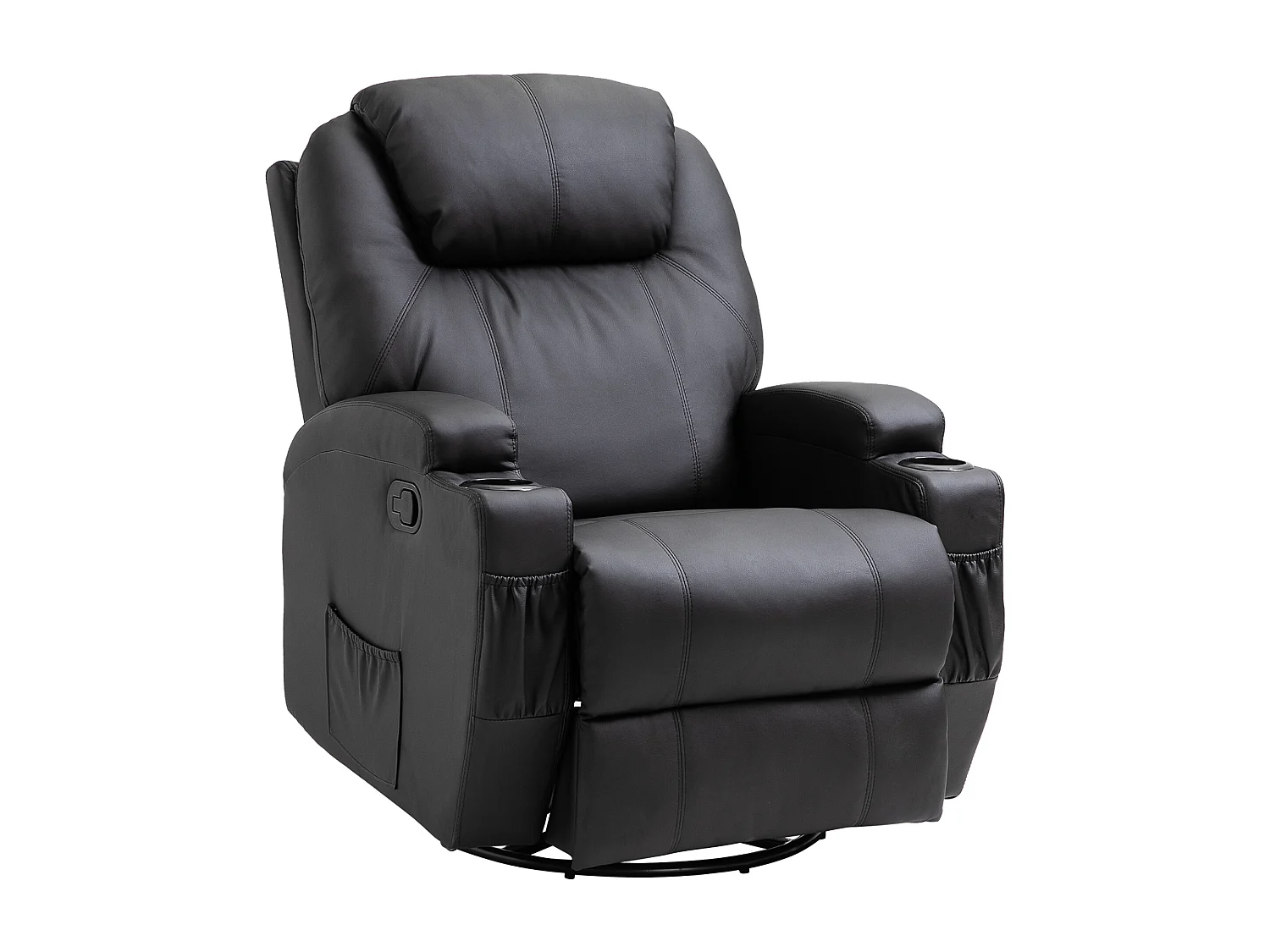 Fauteuil luxe de relaxation et massage inclinaison dossier repose-pied réglable revêtement synthétique noir