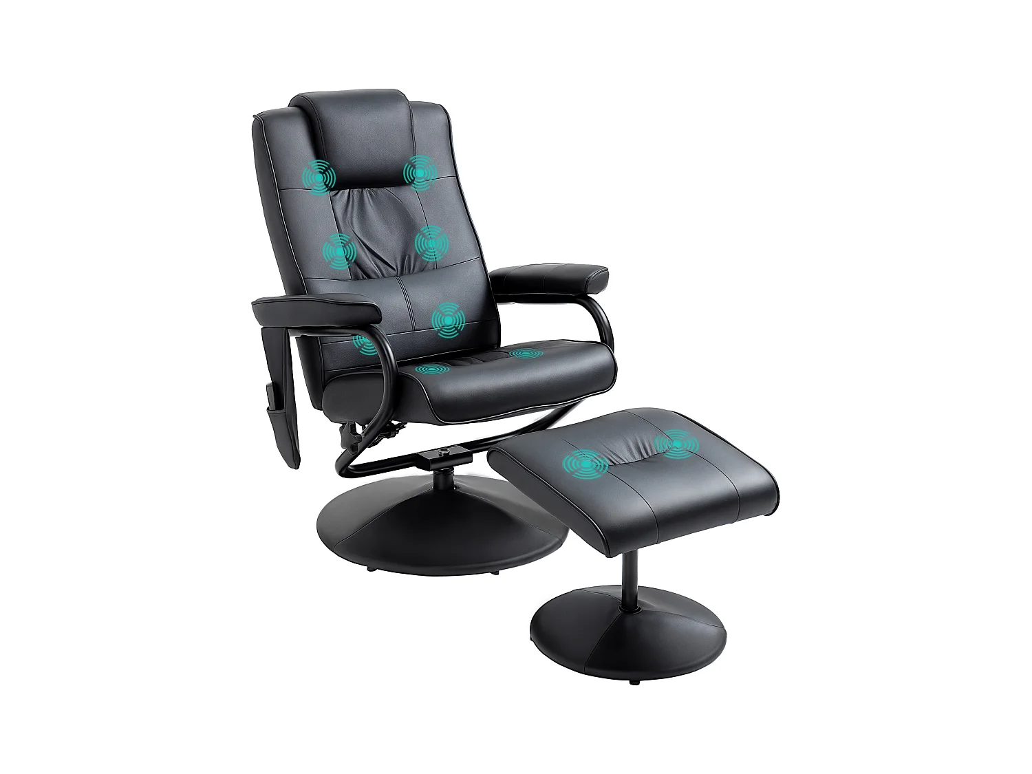 Fauteuil de massage et relaxation électrique pivotant inclinable avec repose-pied revêtement synthétique noir