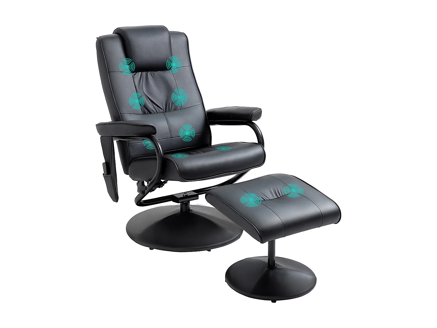 Fauteuil de massage et relaxation électrique pivotant inclinable avec repose-pied revêtement synthétique noir