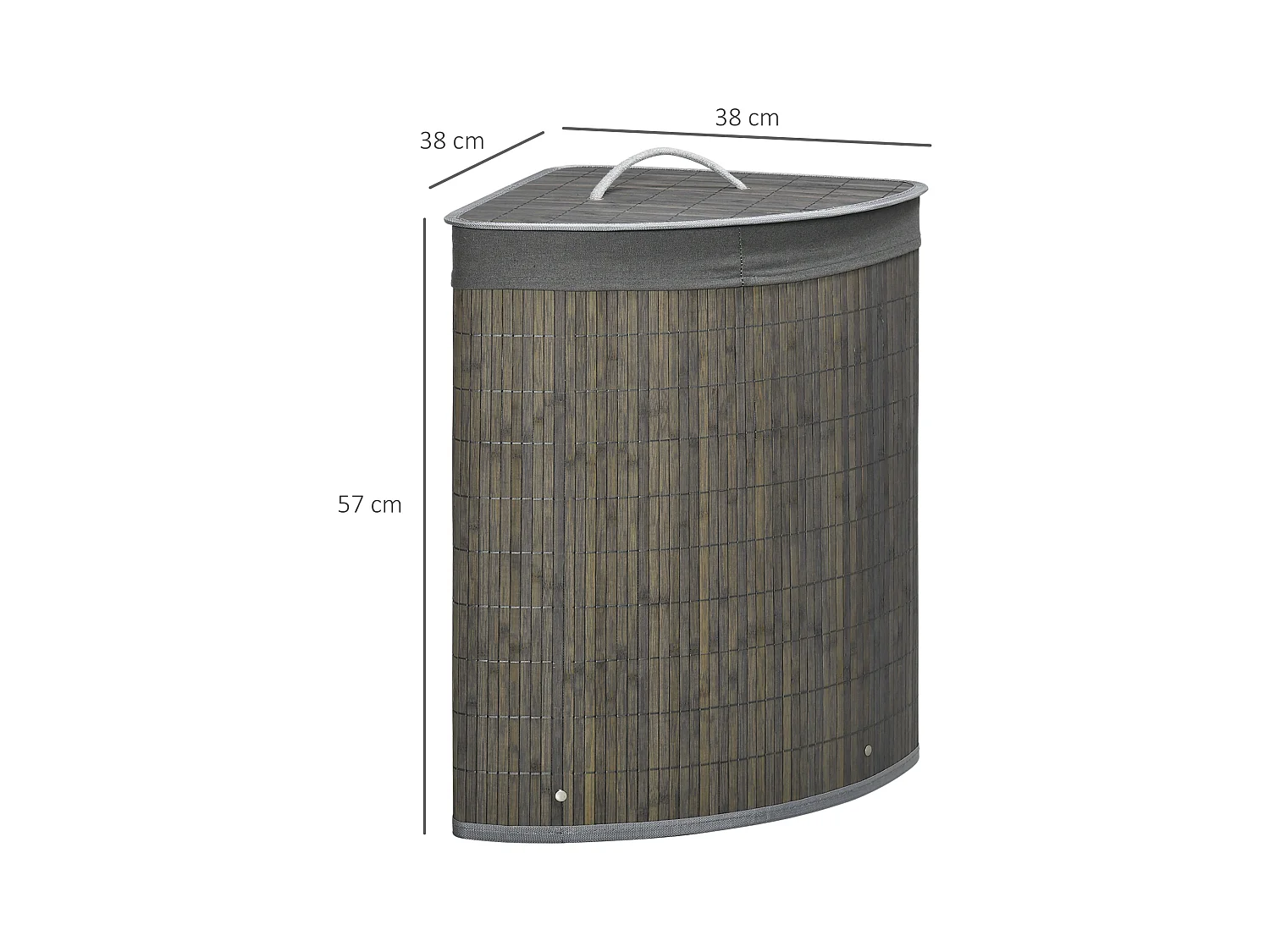 Panier à linge d'angle corbeille à linge bac à linge 55 L couvercle sac amovible poignée bambou tissu gris