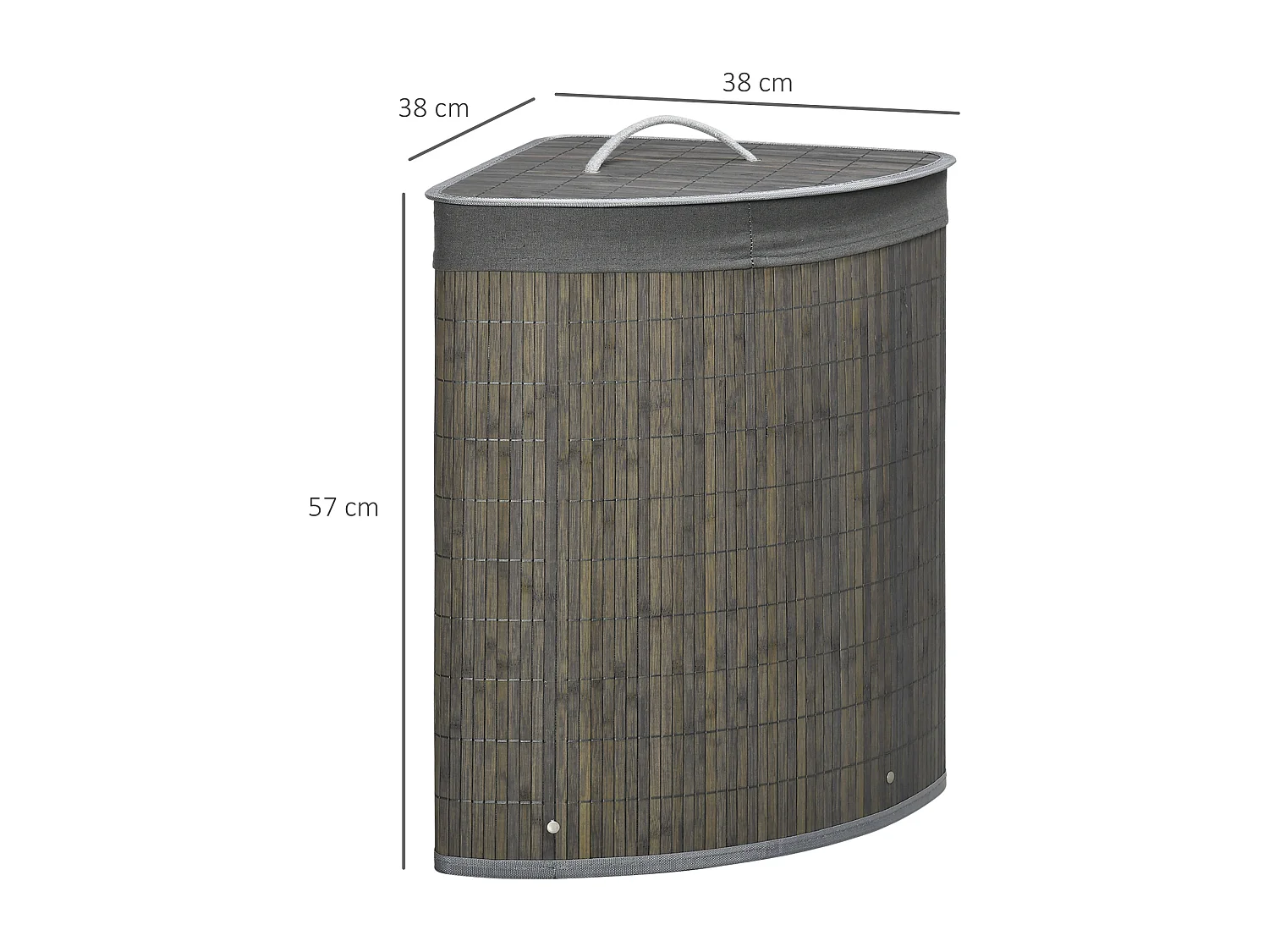 Panier à linge d'angle corbeille à linge bac à linge 55 L couvercle sac amovible poignée bambou tissu gris