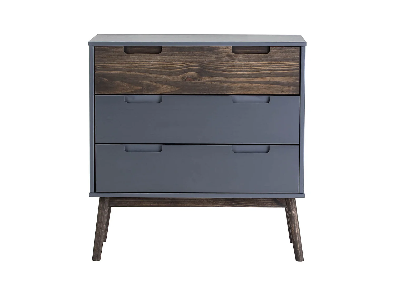 ESTRELLA - Commode 3 Tiroirs Pin Massif Gris et Naturel