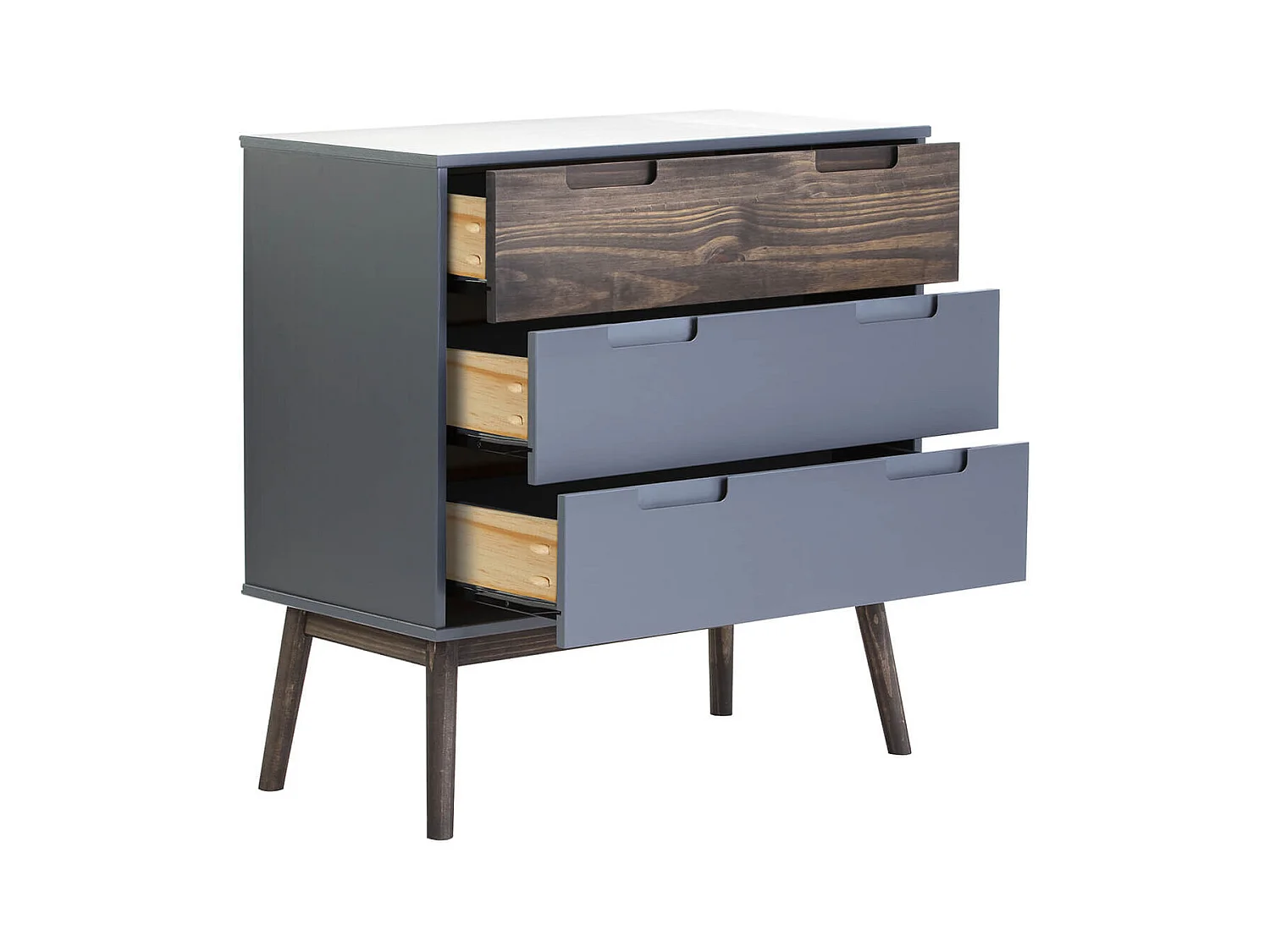 ESTRELLA - Commode 3 Tiroirs Pin Massif Gris et Naturel
