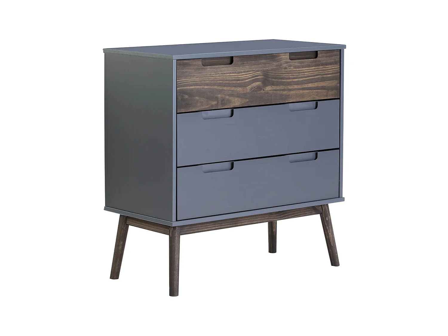 ESTRELLA - Commode 3 Tiroirs Pin Massif Gris et Naturel