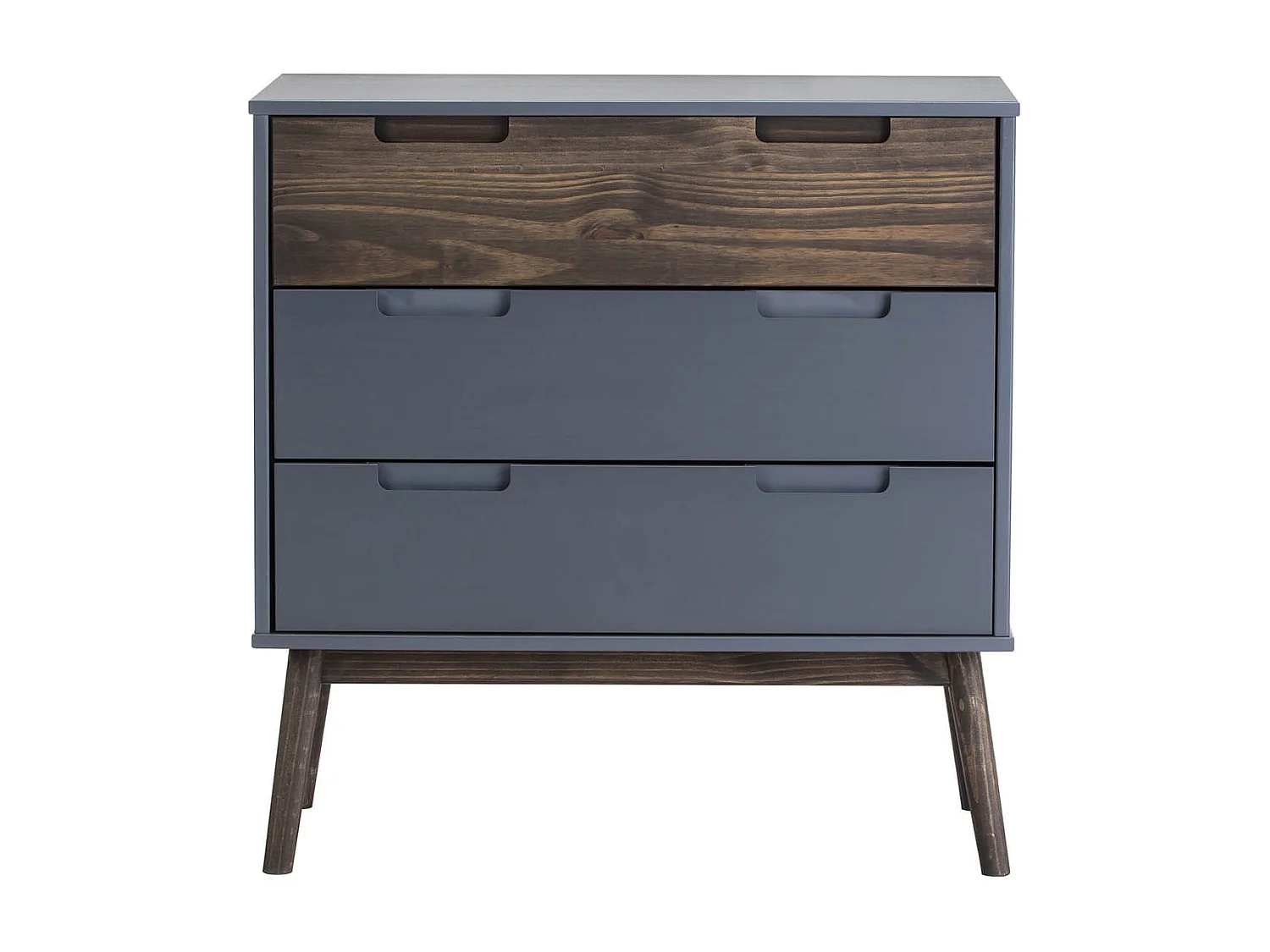 ESTRELLA - Commode 3 Tiroirs Pin Massif Gris et Naturel