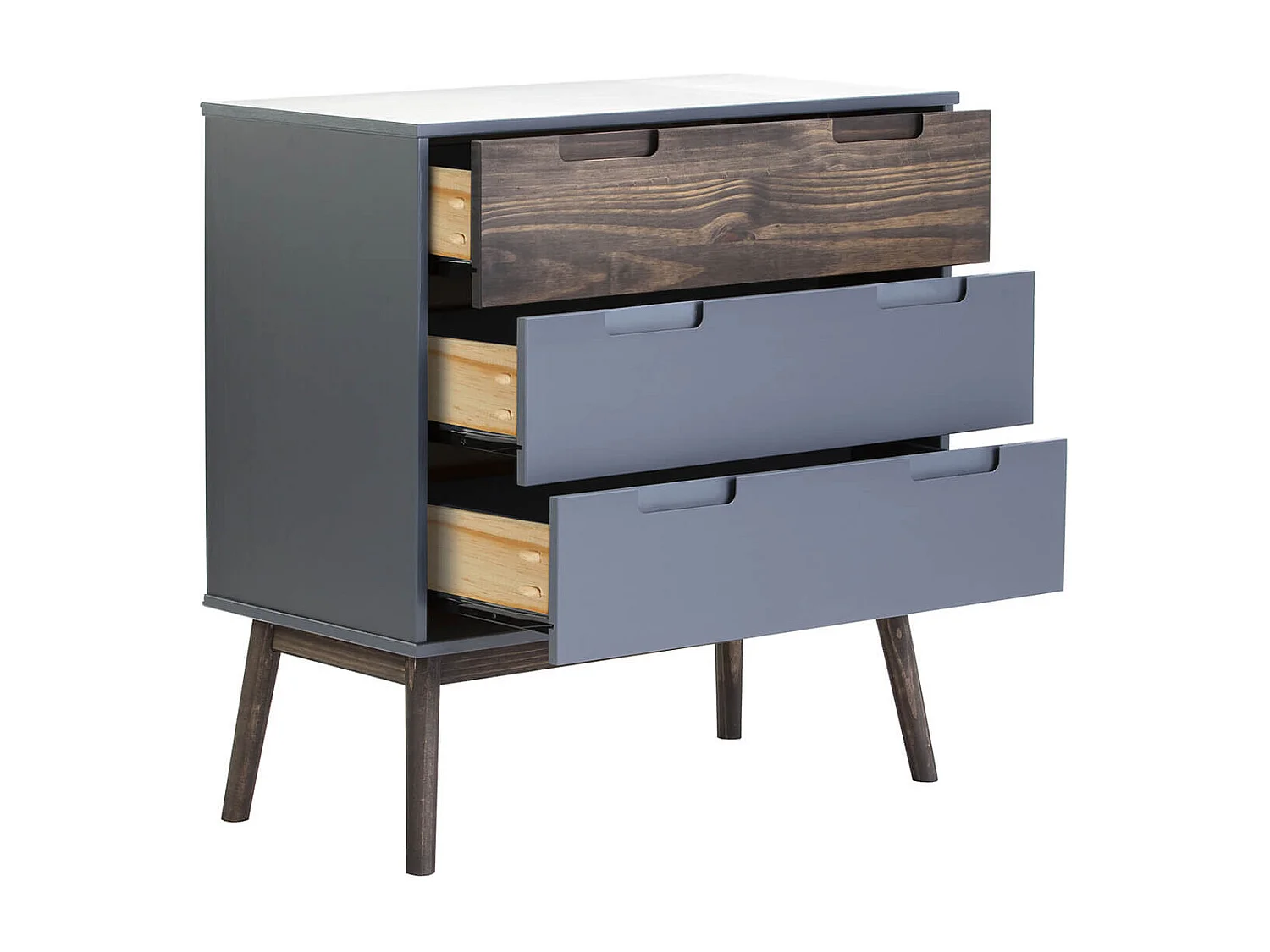 ESTRELLA - Commode 3 Tiroirs Pin Massif Gris et Naturel