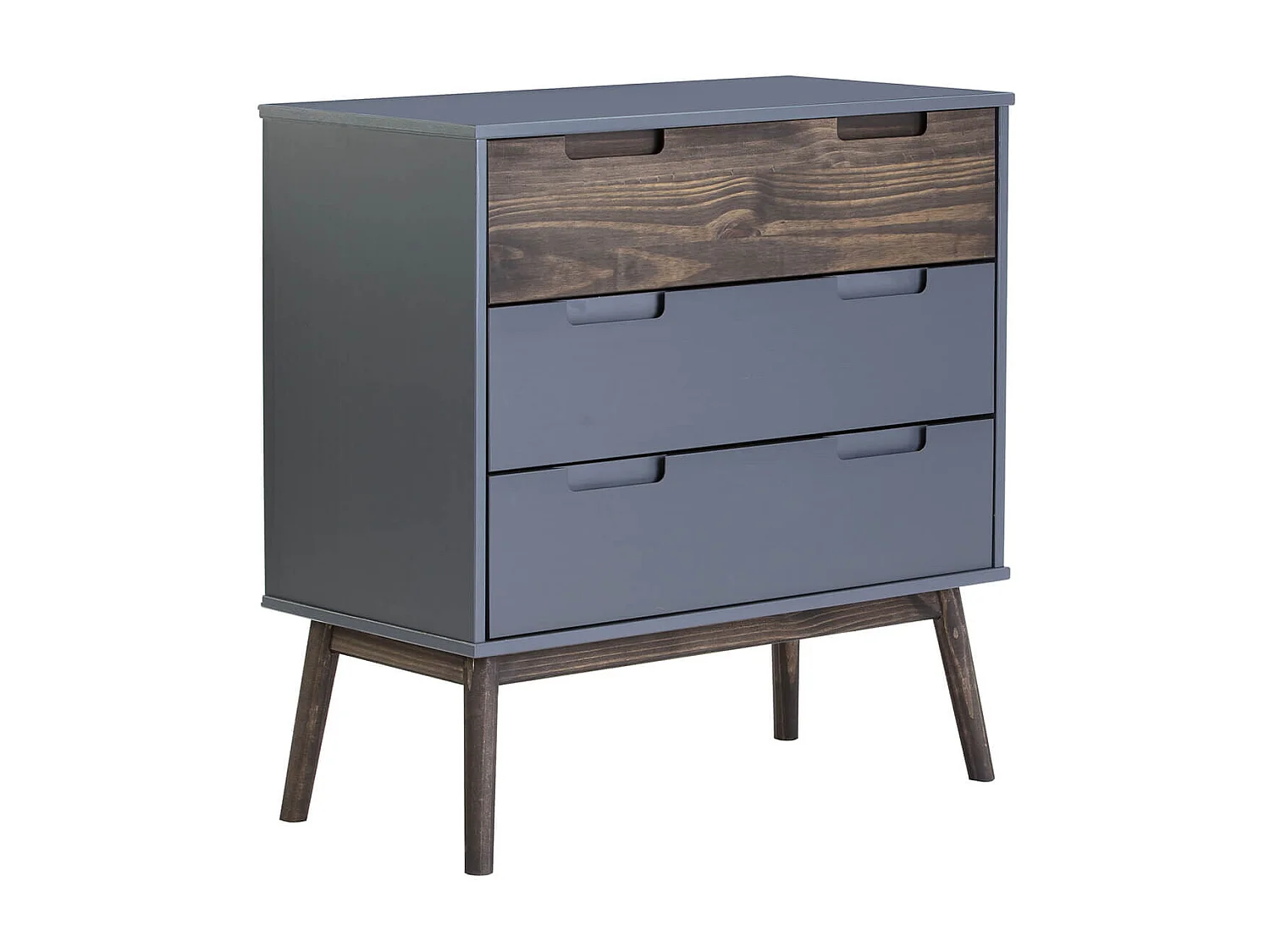 ESTRELLA - Commode 3 Tiroirs Pin Massif Gris et Naturel