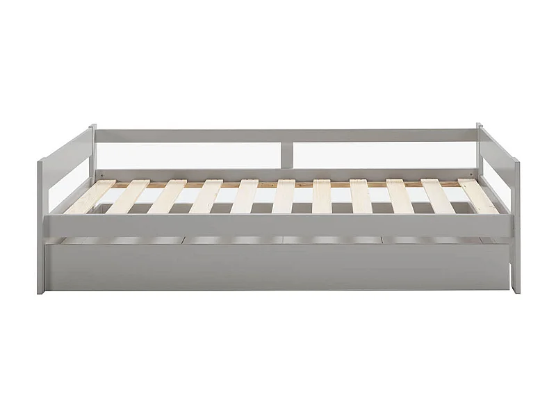 LAMOZA - Lit 90x190cm + Tiroir Gris Clair Laqué et Naturel