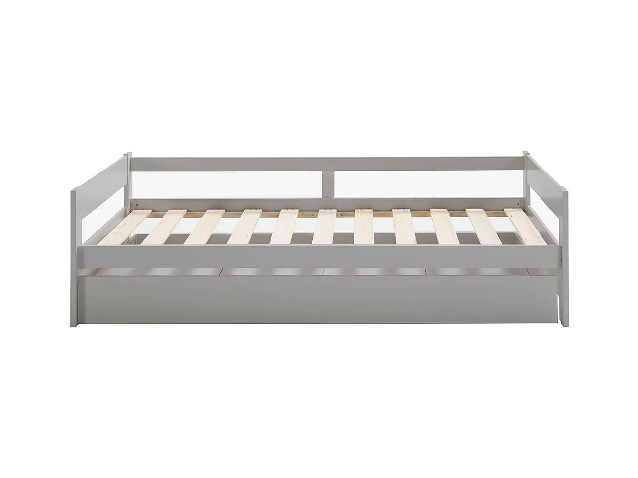 LAMOZA - Lit 90x190cm + Tiroir Gris Clair Laqué et Naturel