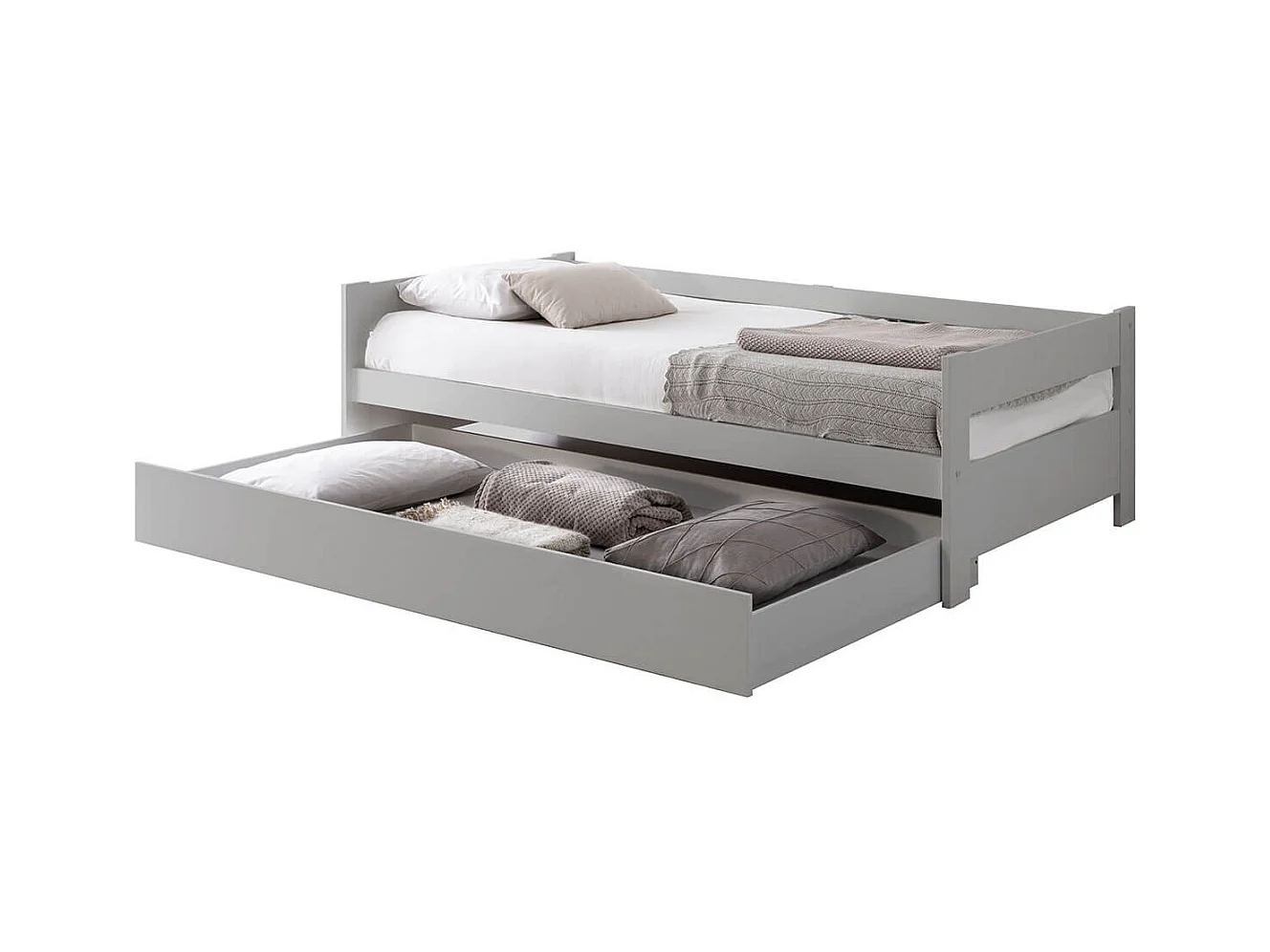 LAMOZA - Lit 90x190cm + Tiroir Gris Clair Laqué et Naturel