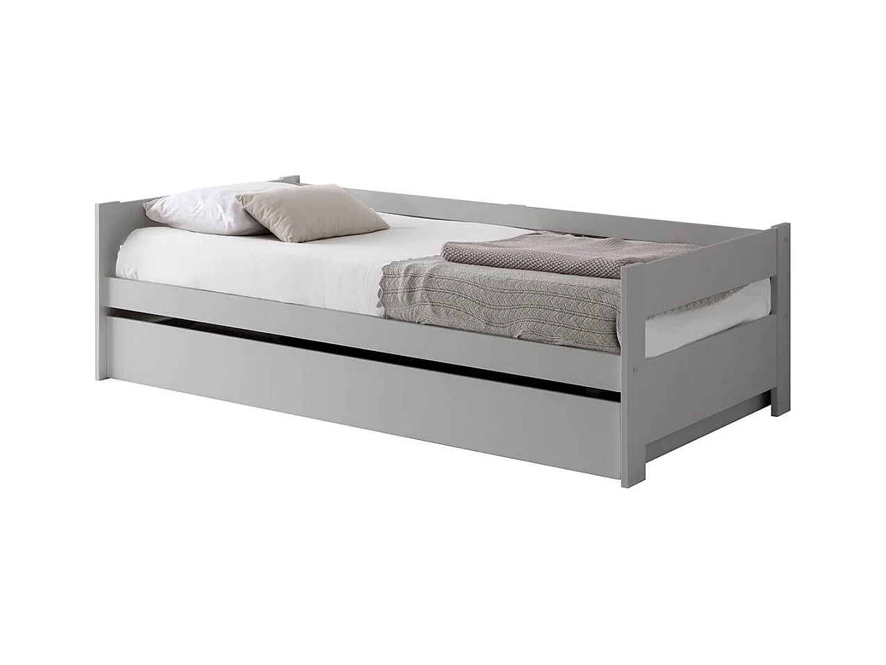 LAMOZA - Lit 90x190cm + Tiroir Gris Clair Laqué et Naturel