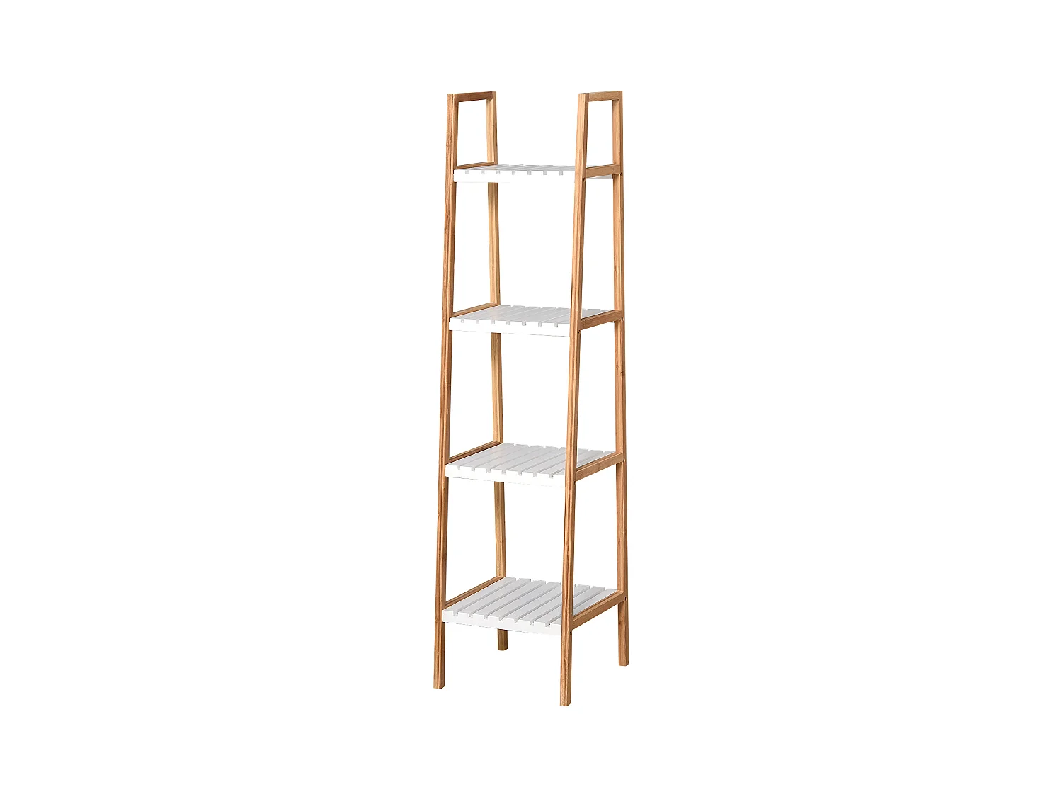 Etagère en bambou de salle de bain 4 niveaux à lattes dim. 35L x 36l x 138H cm bois pin blanc