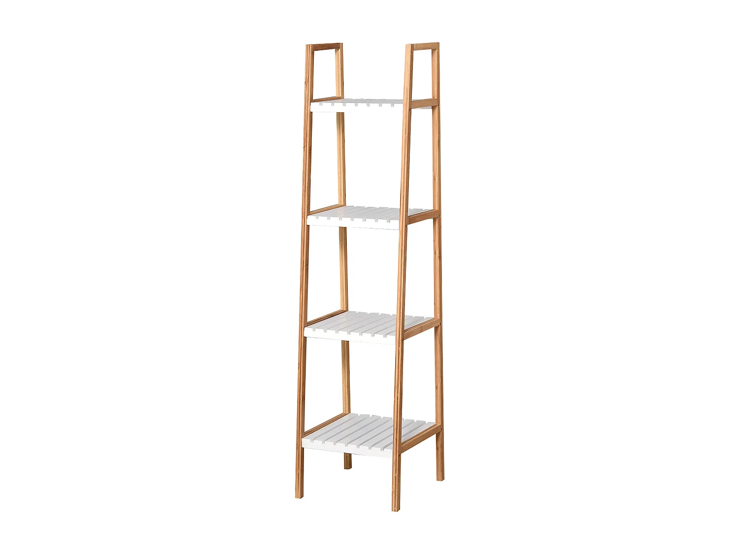 Etagère en bambou de salle de bain 4 niveaux à lattes dim. 35L x 36l x 138H cm bois pin blanc