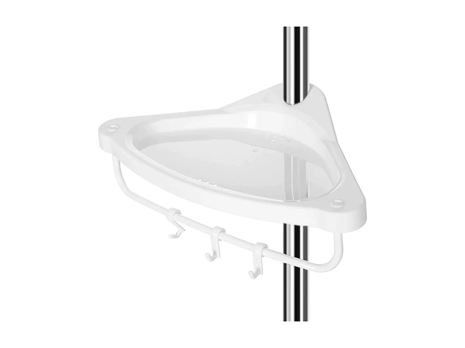 Hoekdoucherek met telescopische stang, 4 planken, 3 haken en 1 handdoekhouder - H95-300 cm