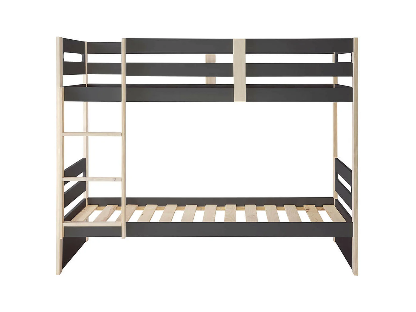 PERAUD - Lits Superposés 90x190cm Gris Anthracite et Naturel