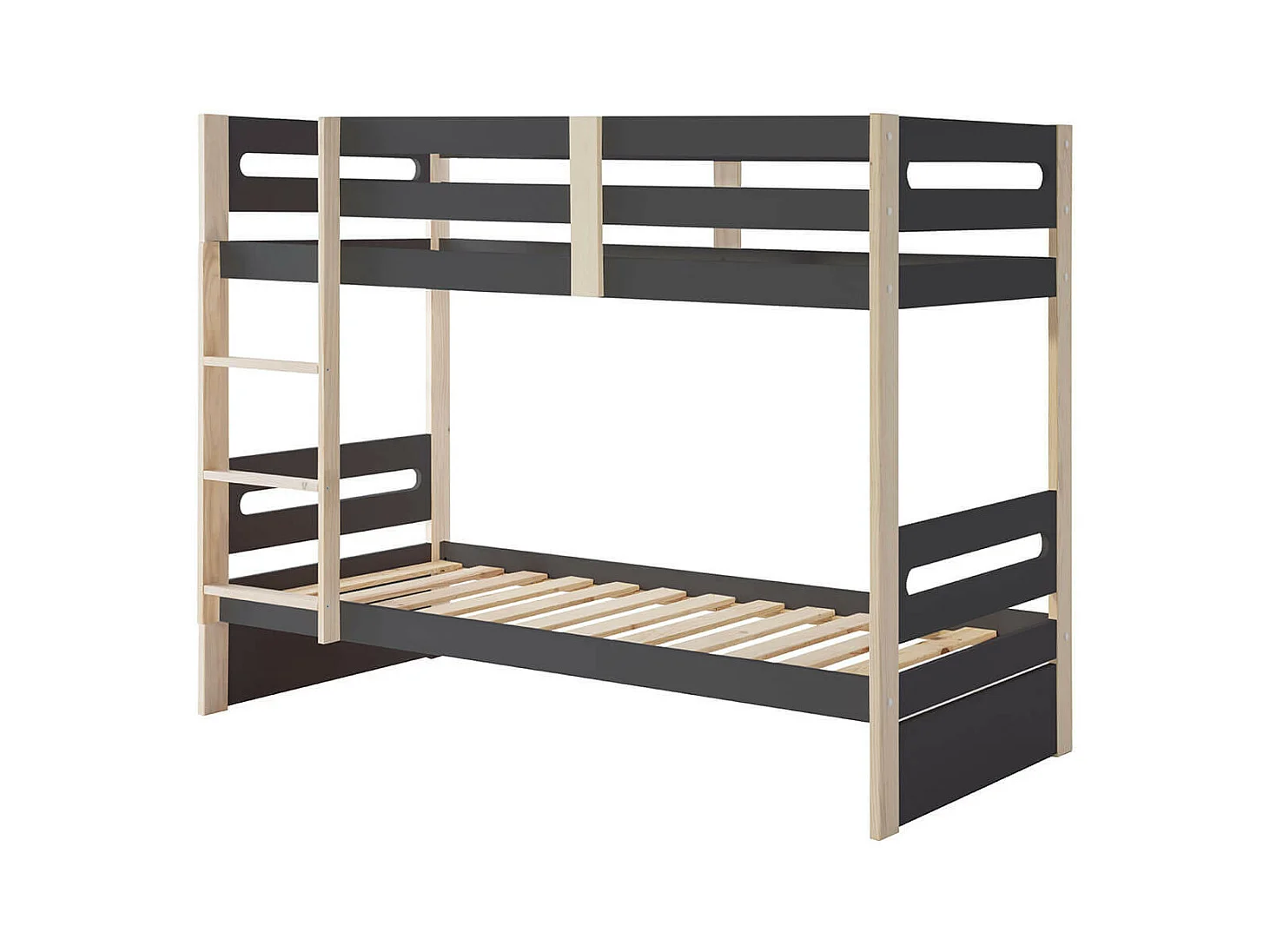PERAUD - Lits Superposés 90x190cm Gris Anthracite et Naturel