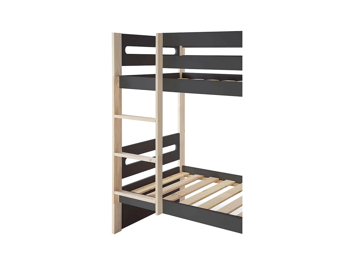 PERAUD - Lits Superposés 90x190cm Gris Anthracite et Naturel