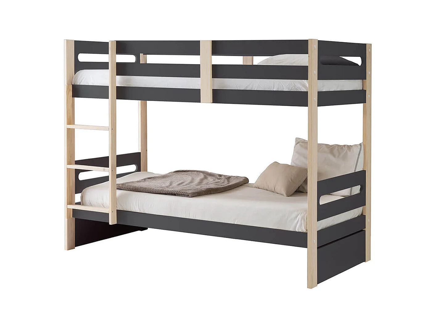 PERAUD - Lits Superposés 90x190cm Gris Anthracite et Naturel
