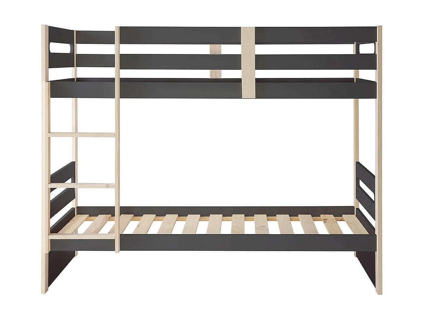 PERAUD - Lits Superposés 90x190cm Gris Anthracite et Naturel