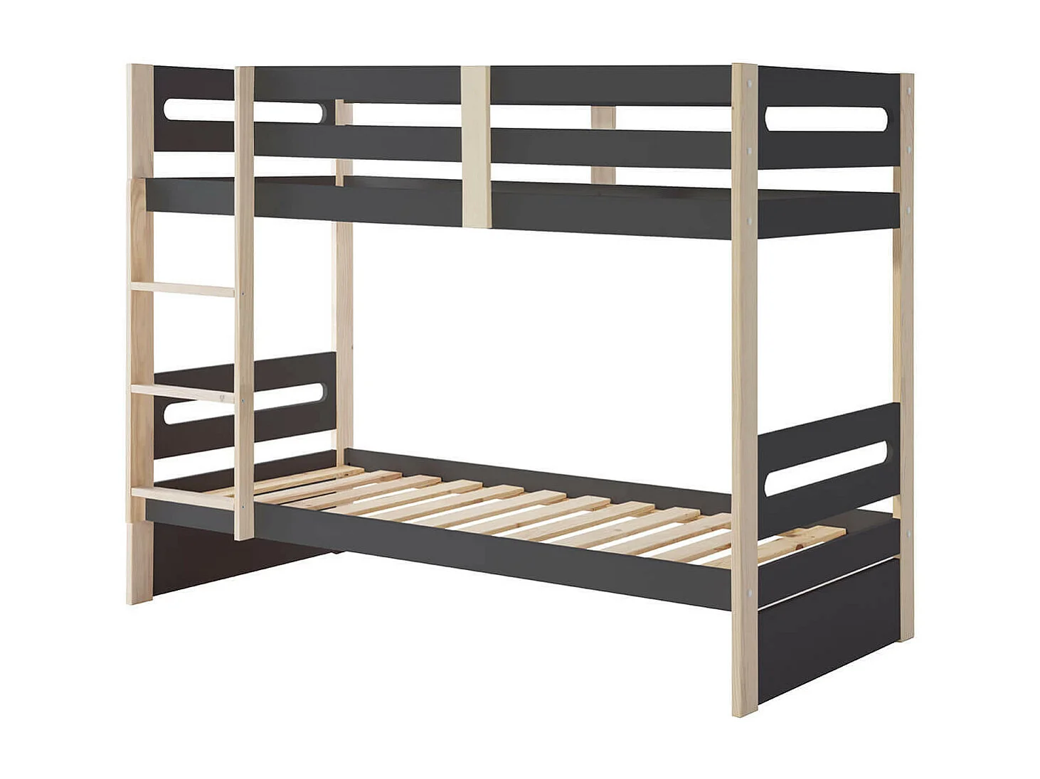 PERAUD - Lits Superposés 90x190cm Gris Anthracite et Naturel