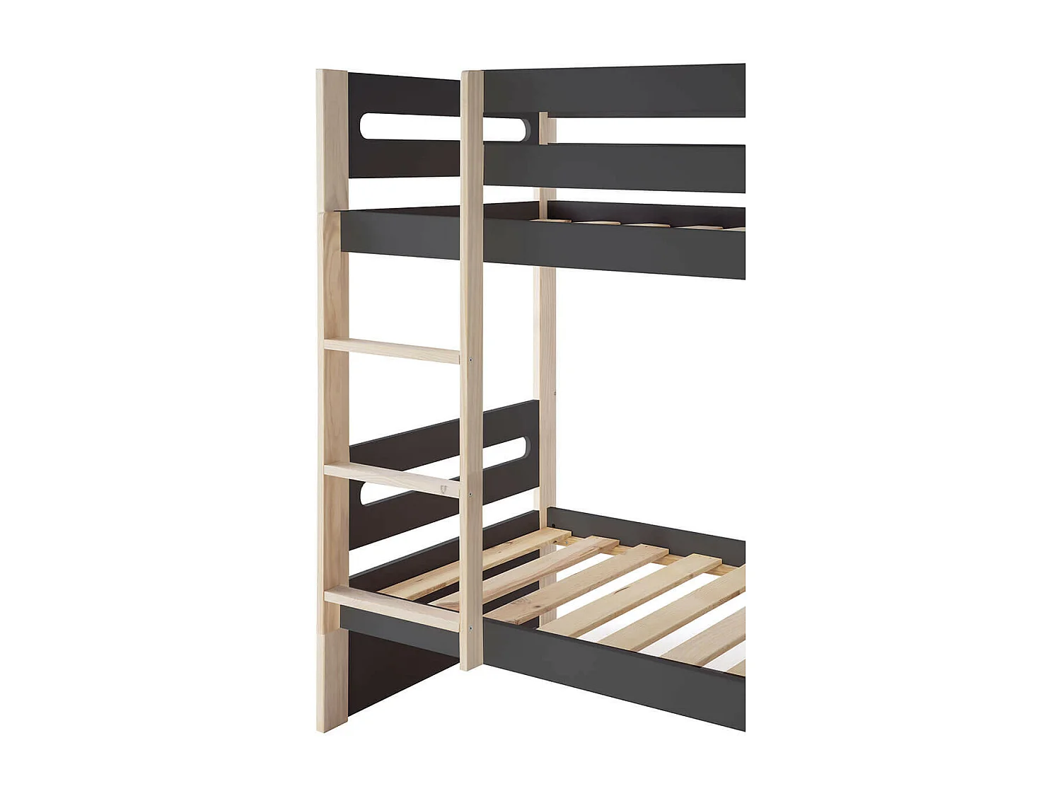 PERAUD - Lits Superposés 90x190cm Gris Anthracite et Naturel