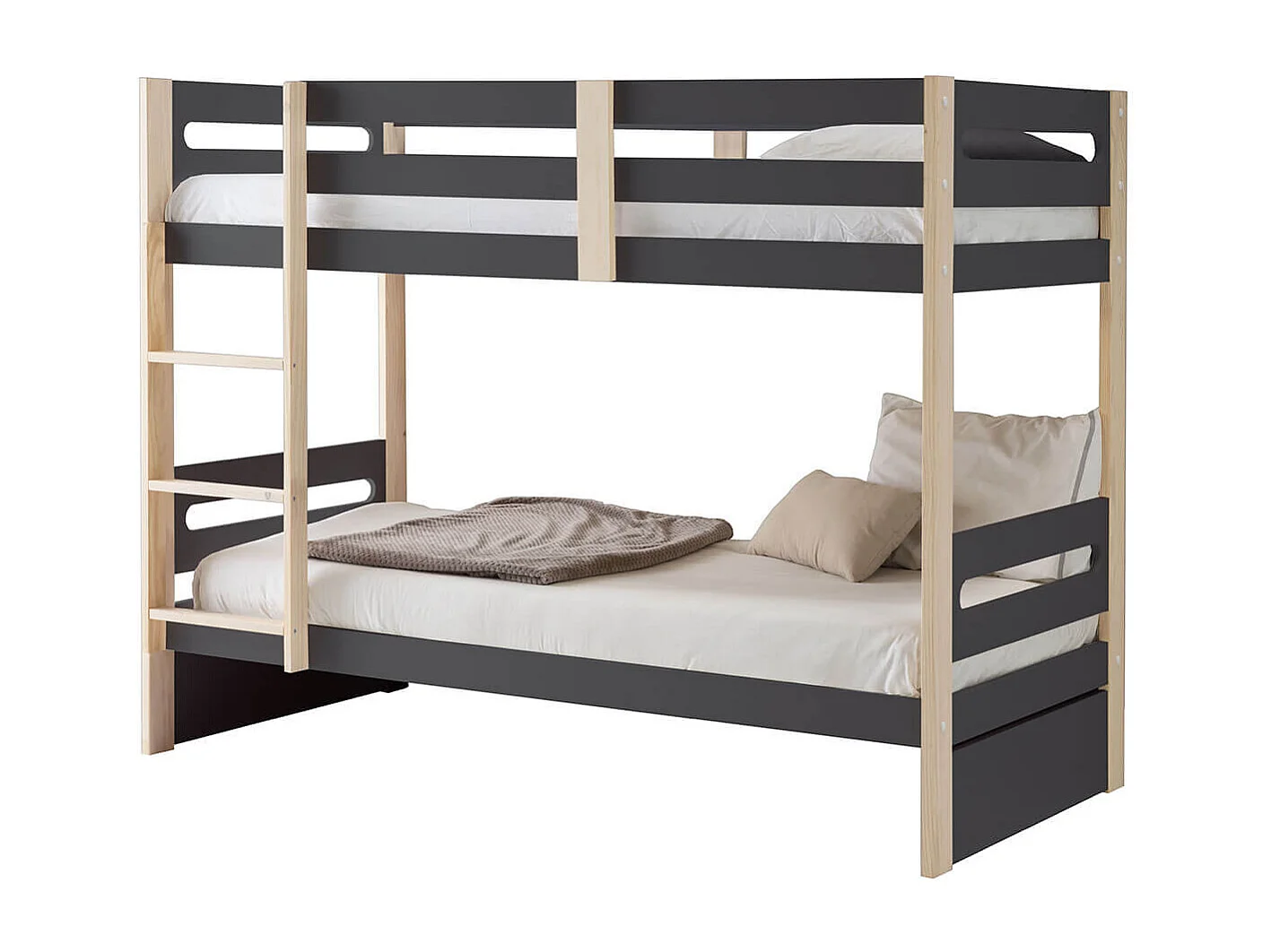 PERAUD - Lits Superposés 90x190cm Gris Anthracite et Naturel