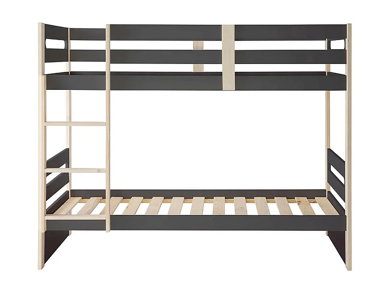 PERAUD - Lits Superposés 90x190cm Gris Anthracite et Naturel