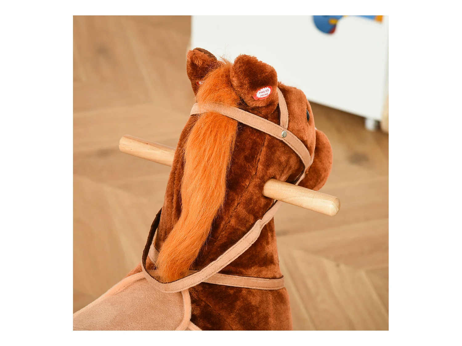 Cheval à bascule cheval de cowboy effet sonore selle rênes marron blanc