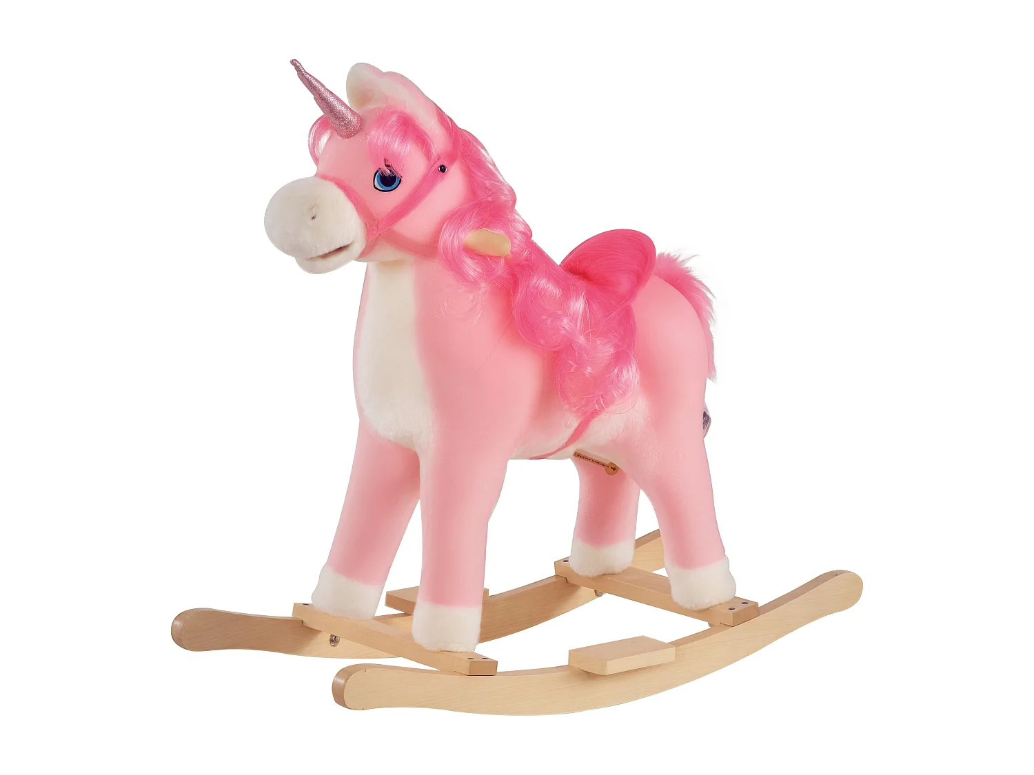 Cheval à bascule modèle licorne avec sons authentiques selle grand confort bois de peuplier rose dim. L74 x l33 x 62H cm