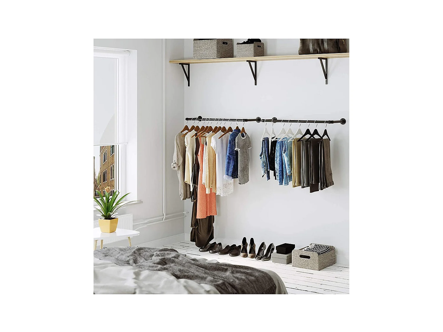 Ensemble de 2 patères murales noires pour vêtements - L92 x P30 cm