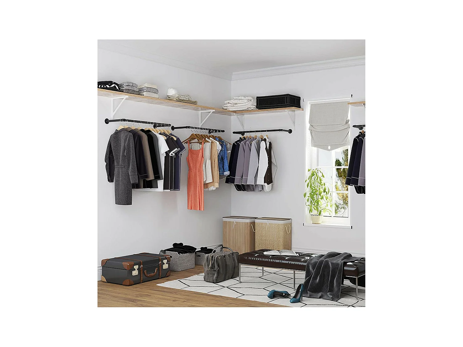 Ensemble de 2 patères murales noires pour vêtements - L92 x P30 cm