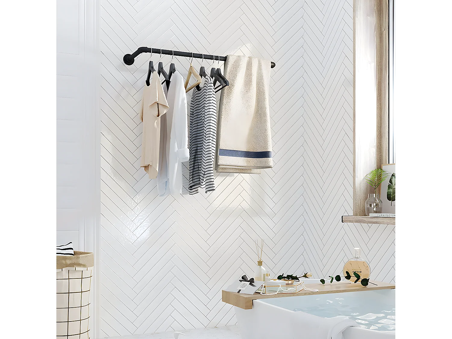 Ensemble de 2 patères murales noires pour vêtements - L92 x P30 cm